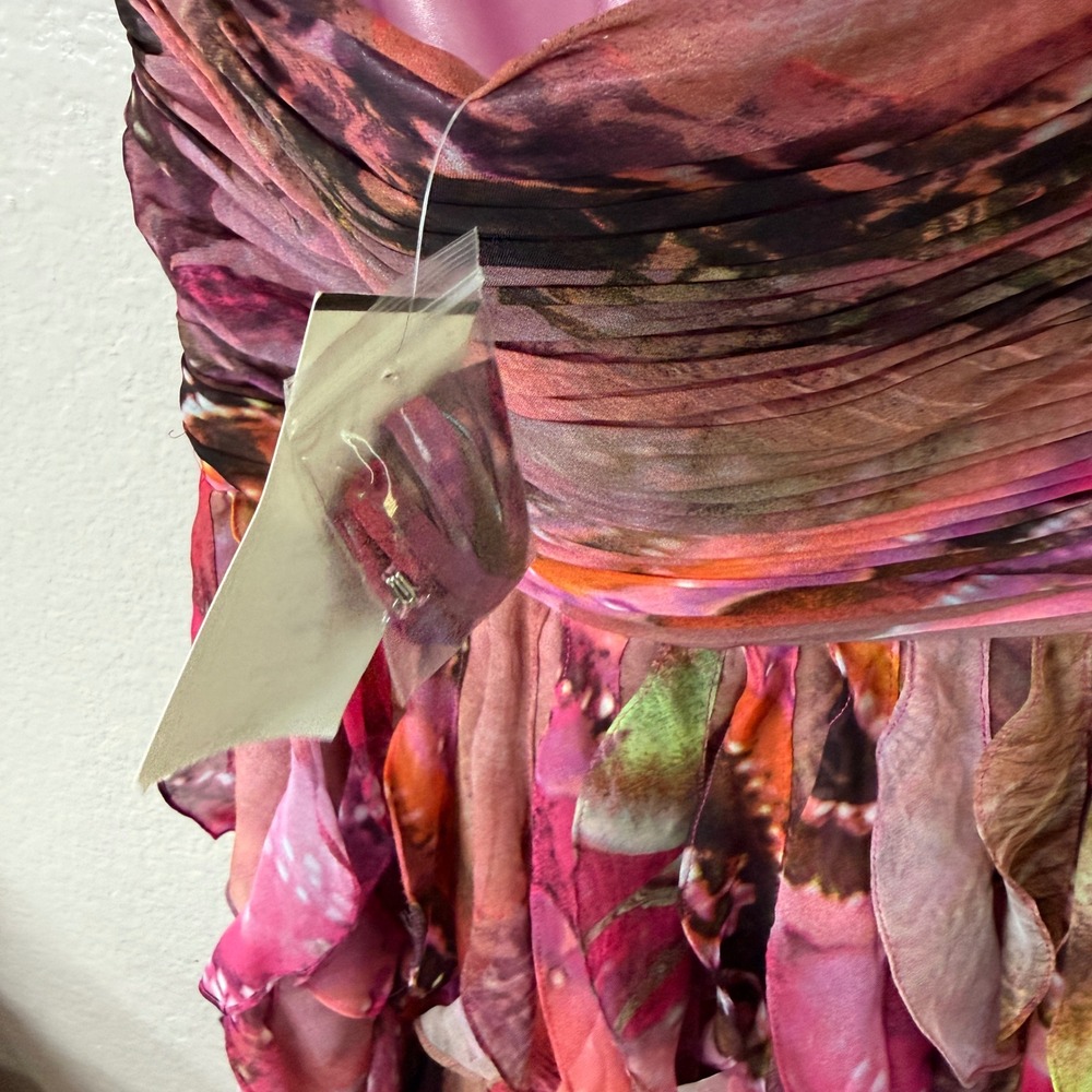 Cache Strapless Ruffle Mini Dress Pink Purple Floral Y2K Fantasy Fairycore Sz 4 - Picture 12 of 13